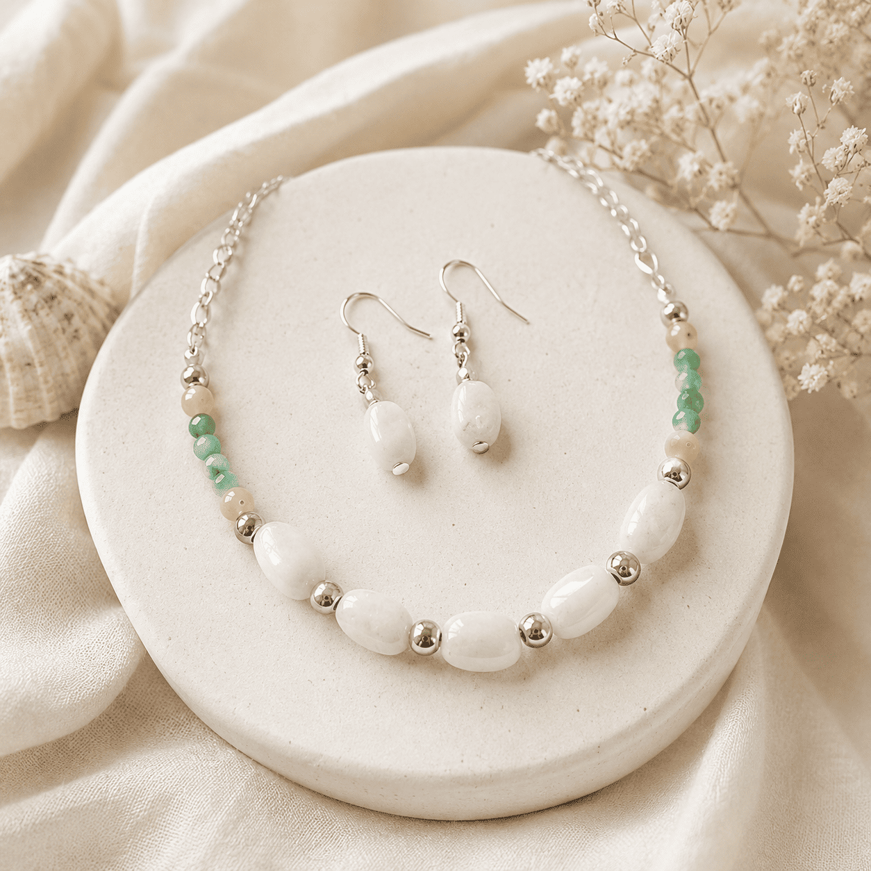 Moonstone necklace and earrings - set